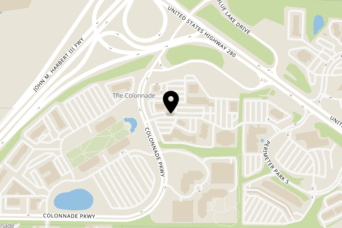Map showing the location of Black Market Bar and Grill Colonnade Pkwy on 3411 Colonnade Pkwy #800 in Birmingham